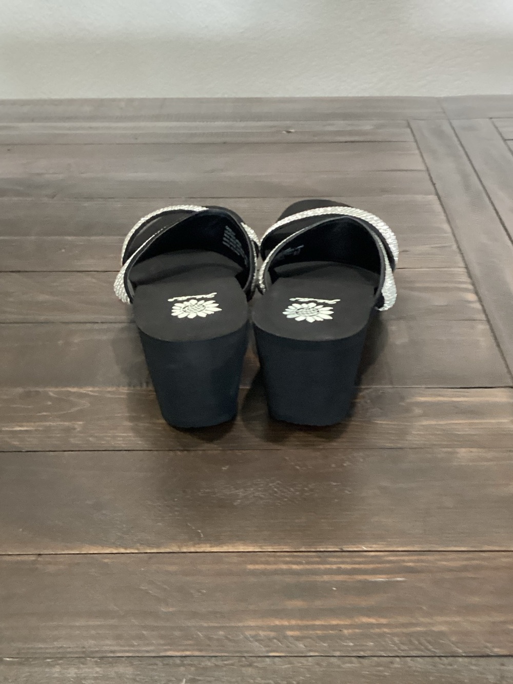 Yellow Box Black Slide Sandals with Silver Crystal‎ Straps - Picture 3 of 5